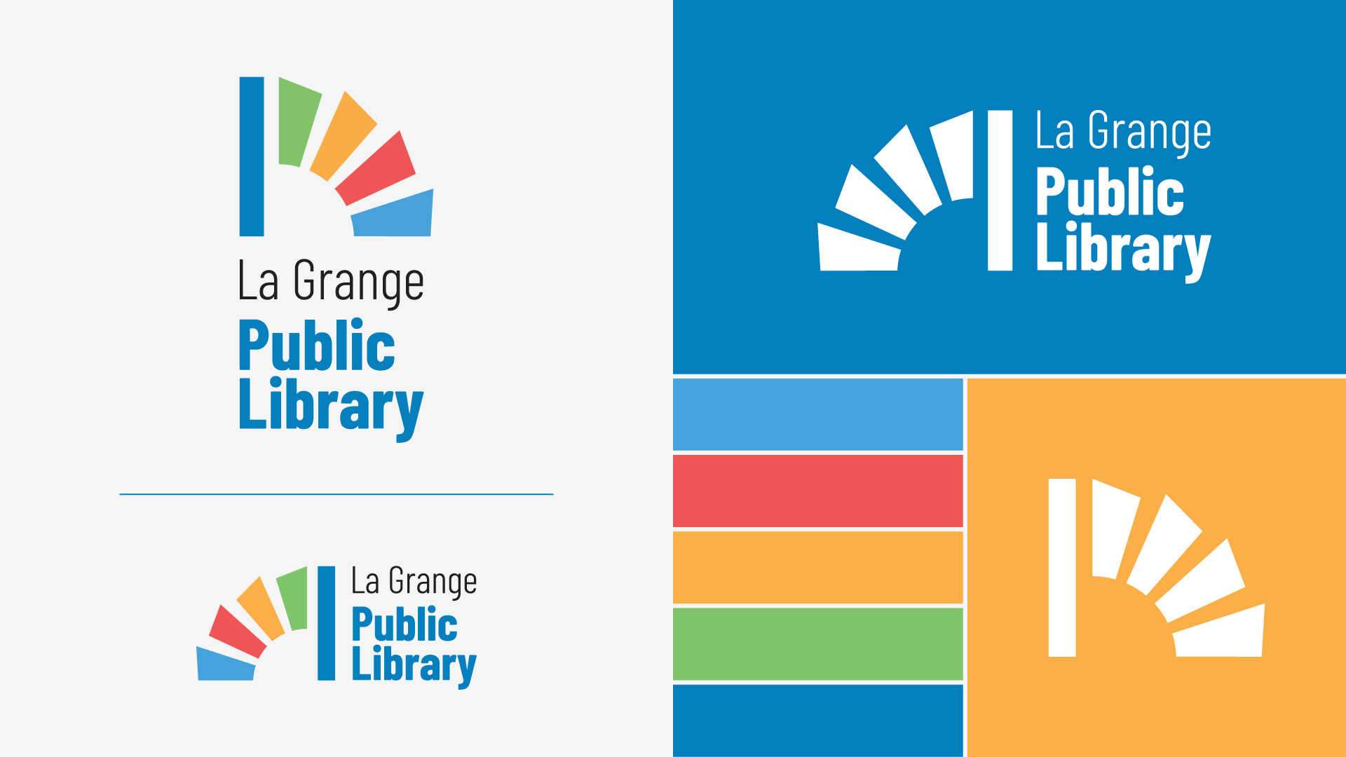 La Grange Library logo on different colored backgrounds